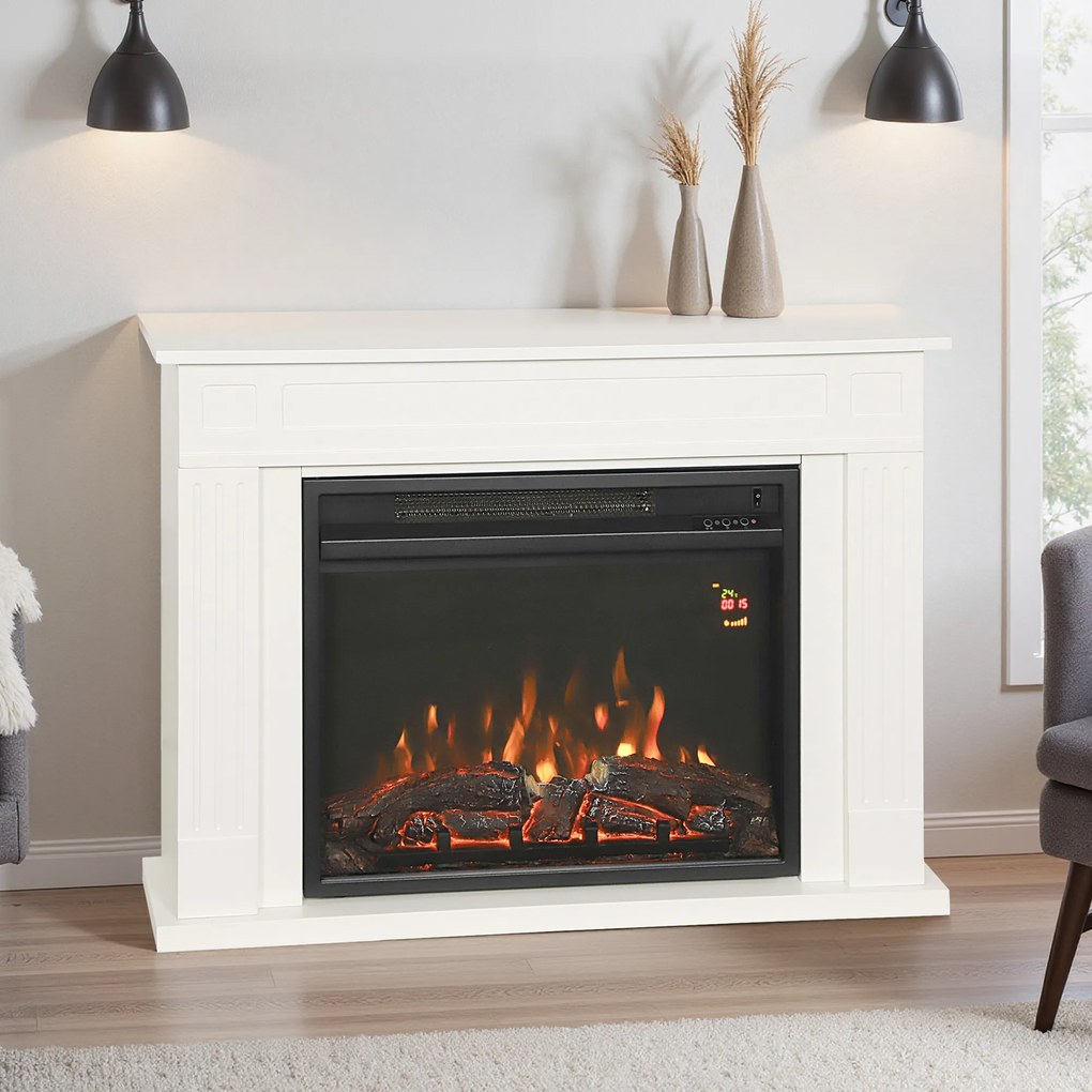 HOMCOM Șemineu Electric cu Flacără în 12 Culori, Telecomandă și Timer, 98x23.5x69.5 cm, Alb și Negru | Aosom Romania