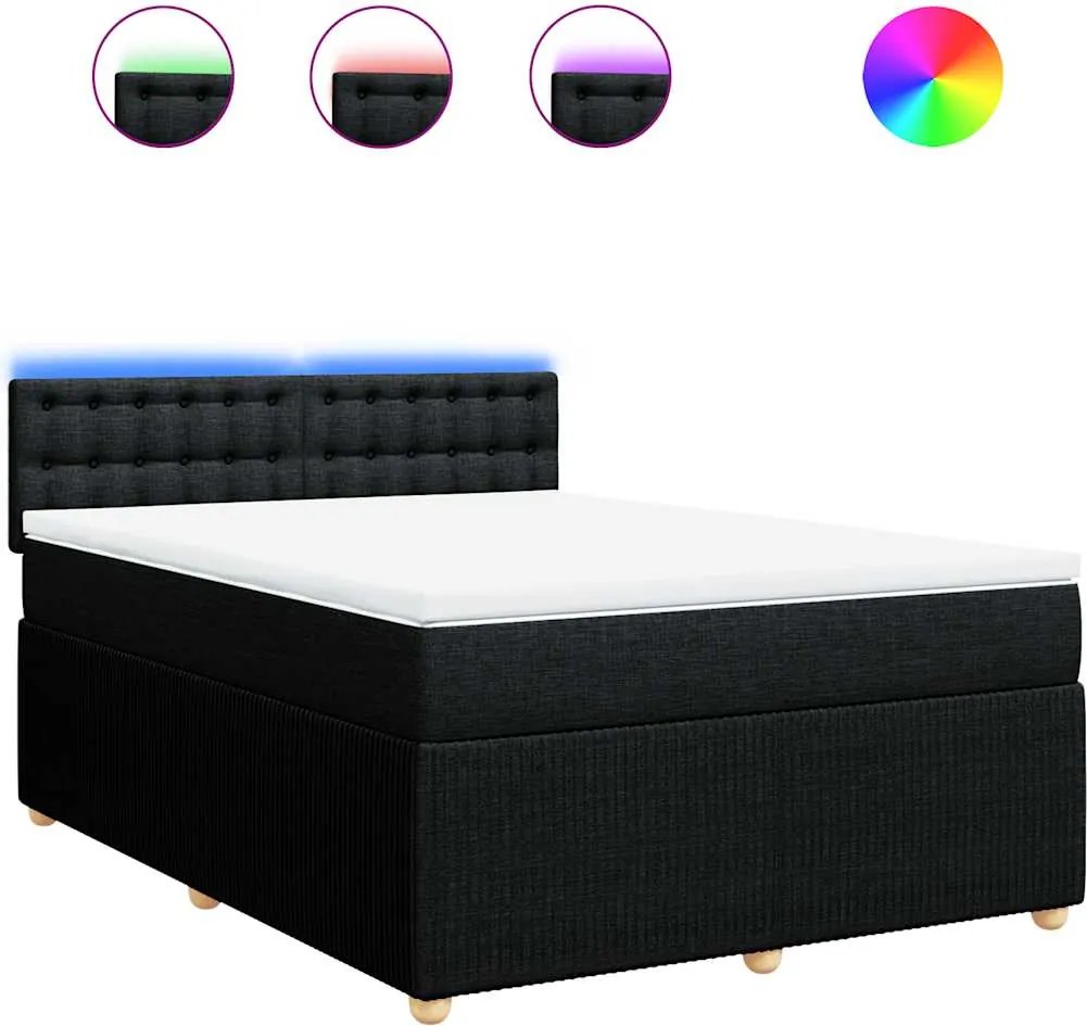 vidaXL Pat box spring cu saltea, negru, 140x190 cm, textil