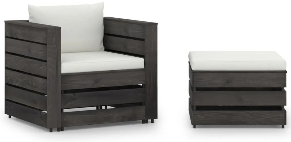vidaXL Set mobilier grădină cu perne, 2 piese, gri, lemn impregnat