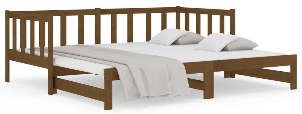 814667 vidaXL Pat de zi extensibil maro miere 2x(90x190) cm lemn masiv de pin