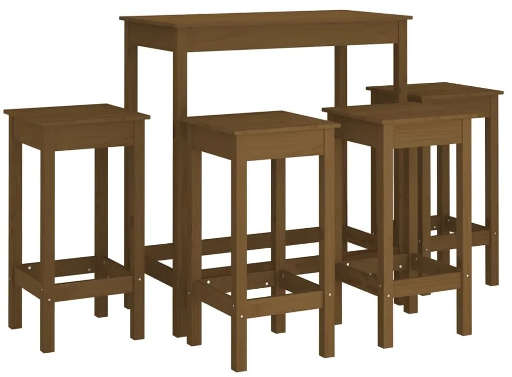 3124700 vidaXL Set mobilier de bar, 5 piese, maro miere, lemn masiv de pin