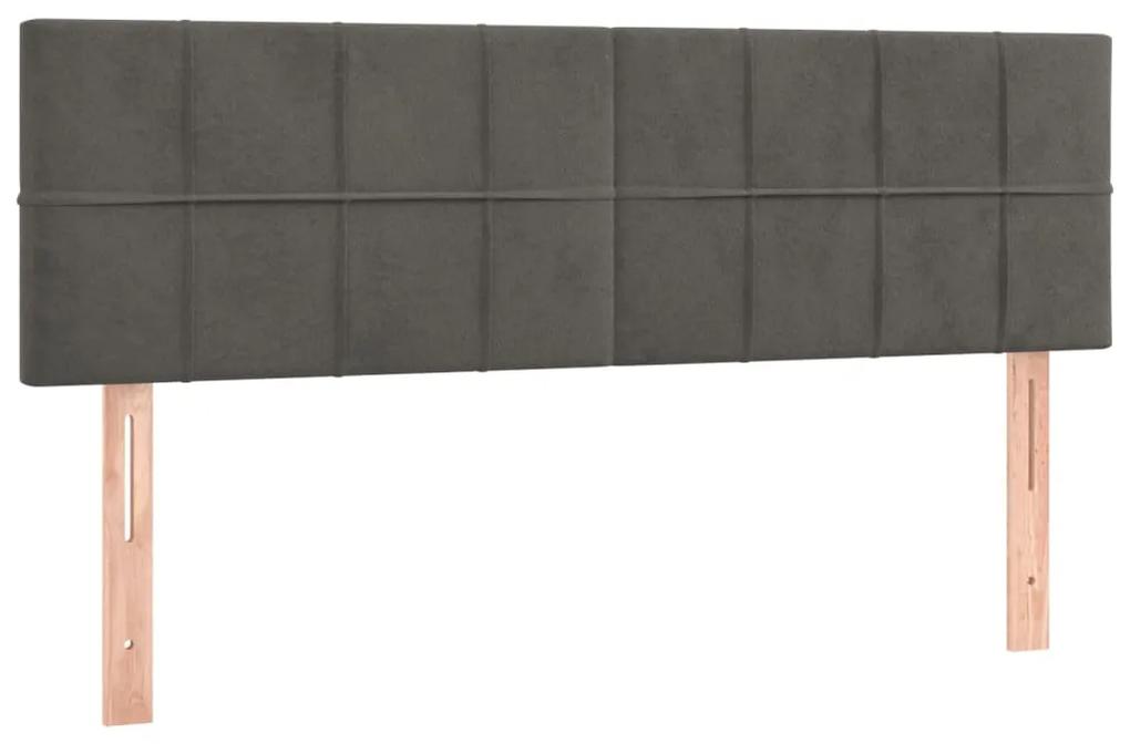Pat box spring cu saltea, gri inchis, 140x190 cm, catifea Morke gra, 140 x 190 cm, Cu blocuri patrate