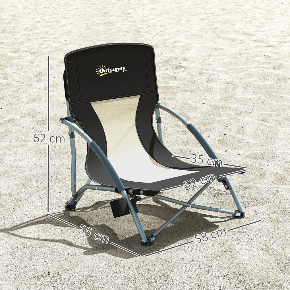 Outsunny Scaun de plajă pliabil, scaun camping pliabil ușor, husă de transport, suport pentru pahar, 58 x 55 x 62 cm, negru | Aosom Romania