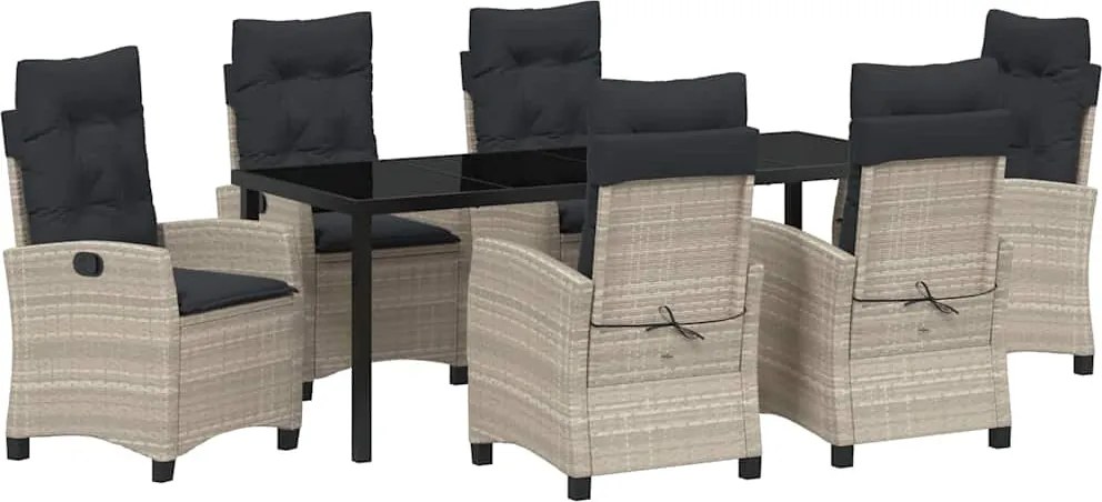 vidaXL Set de masă pentru grădină cu pernă 7 pcs Gri deschis poliratan