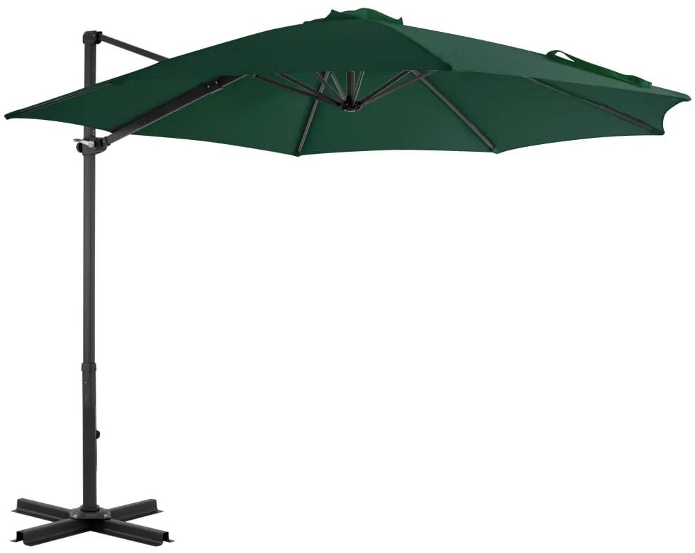 Umbrela suspendata cu stalp din aluminiu, verde, 300 cm