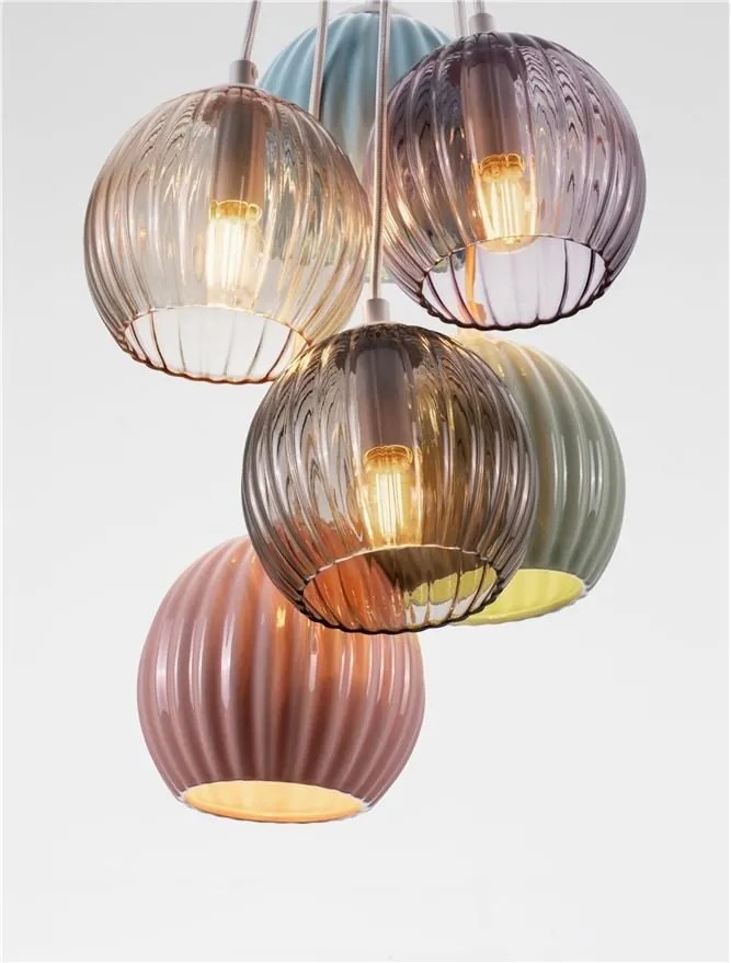 Lustra cu 6 pendule, Ceramica, Sticla, Multicolor, MELINE