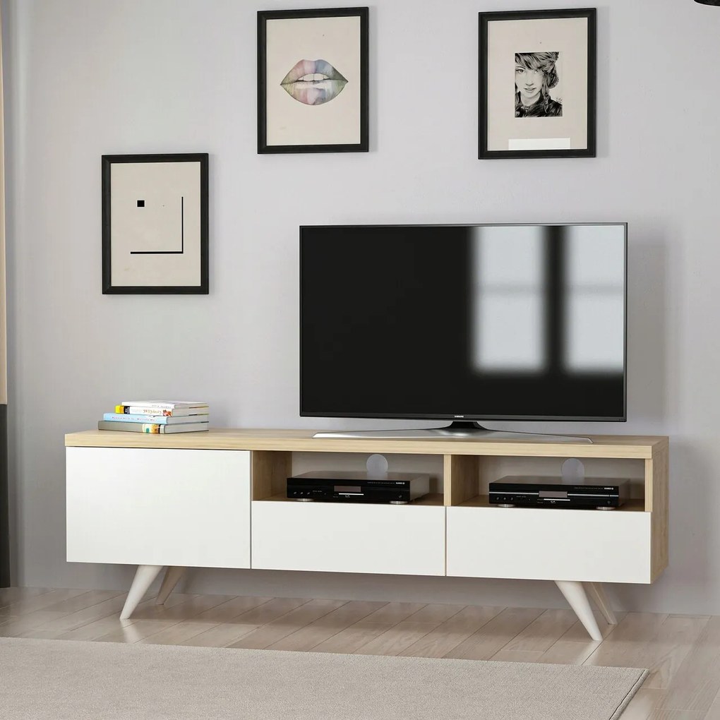 Comoda TV, Hanah Home, Brüksel, 150x46x35 cm, Stejar / Alb