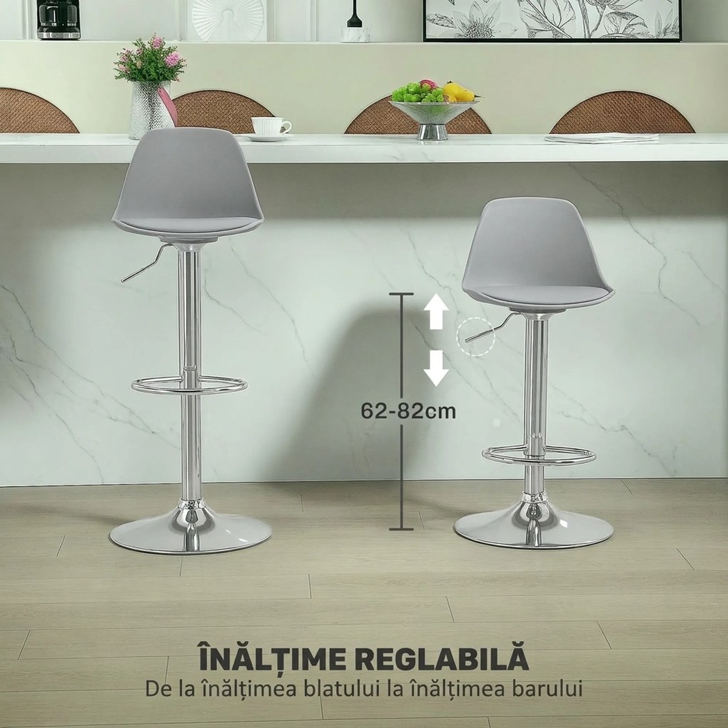 Homcom Set 2 Scaune Bar – Reglabile, Cu Spatar si Pivotante | Aosom Romania