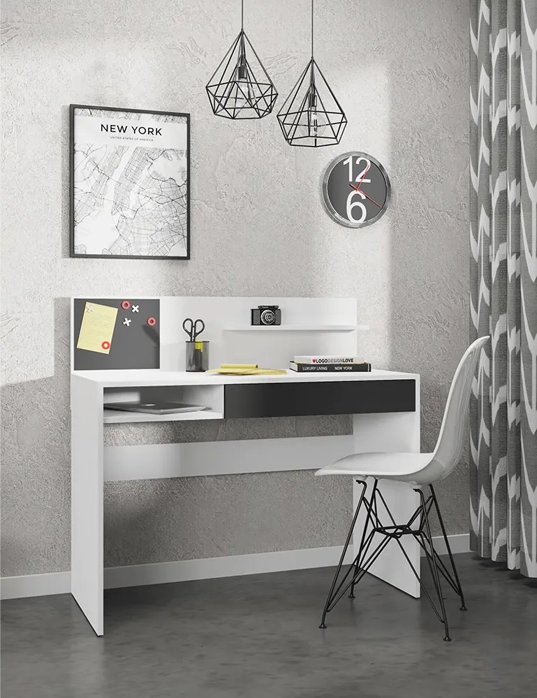 Birou PC cu placă magnetică, alb / negru, IMAN