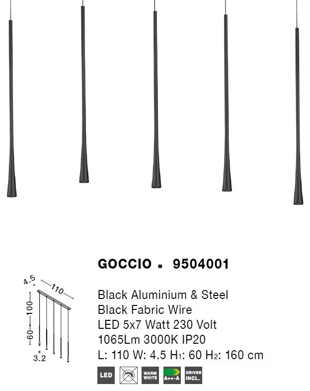 Lustra LED moderna cu 5 pendule Goccio NVL-9504001