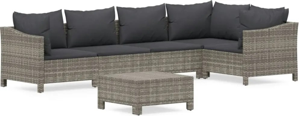 vidaXL Set mobilier de grădină cu perne, 6 piese, gri, poliratan