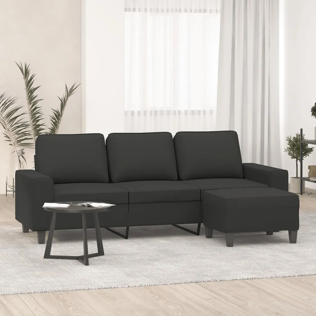 3153535 vidaXL Canapea cu 3 locuri și taburet, gri închis, 180 cm, microfibră