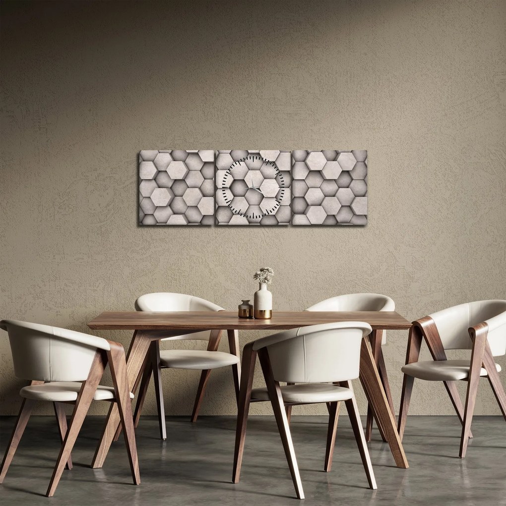Tablou - Hexagoane design beton (cu ceas) (90x30 cm)