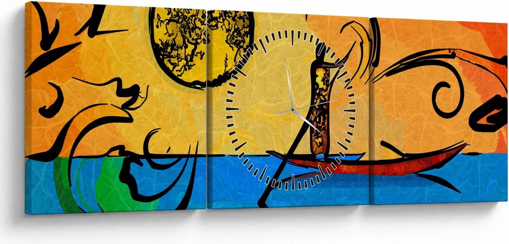 Tablou cu pictură străveche (cu ceas) (90x30 cm)