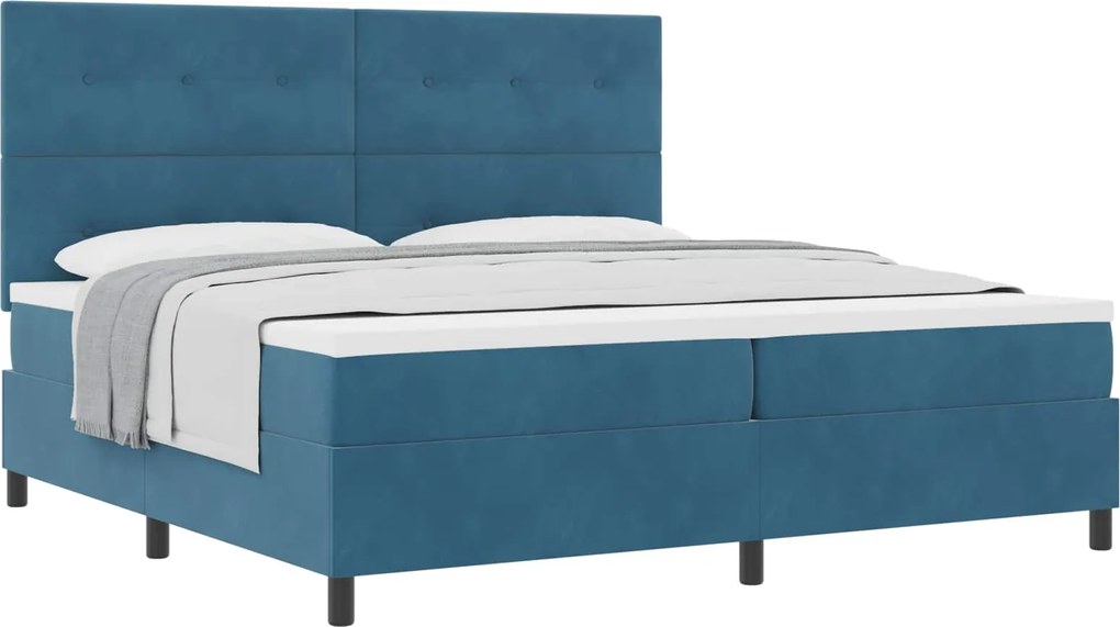 vidaXL Pat cu arcuri cu saltea Albastru închis 200 x 200 cm Catifea