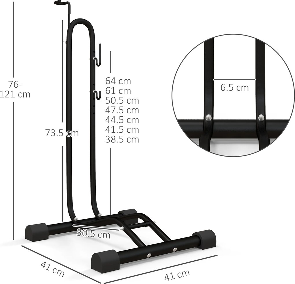 HOMCOM Suport bicicletă cu cârlige reglabile, compatibil cu biciclete 24"-29" și 700C, pentru garaj, interior și exterior, negru | Aosom Romania