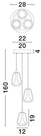 Lustra moderna cu 3 pendule LED, Metal, Sticla, Fumuriu, ALISH
