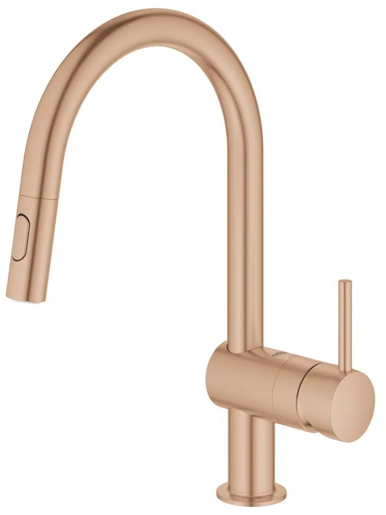 Baterie bucatarie Grohe Minta cu dus extractibil, pipa C, brushed warm sunset - 32321DL2