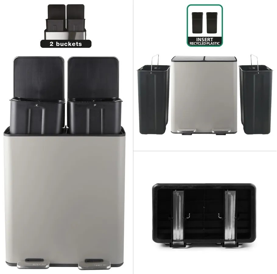 Coș de gunoi taupe pentru reciclare/cu pedală 2x20 l din oțel Aliya – Spirella