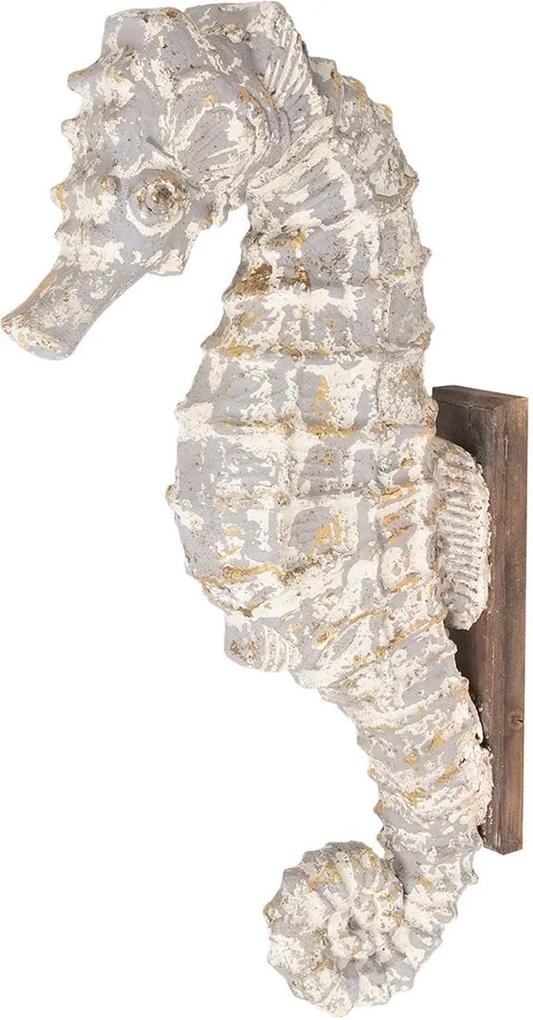 Decoratiune de perete din ceramica gri si lemn maro Calut de Mare 16 cm x 44 cm x 83 h