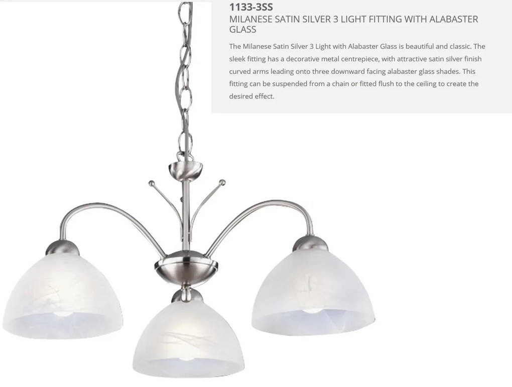 Lustra suspendata stil clasic Milanese 3L argintiu 1133-3SS SRT