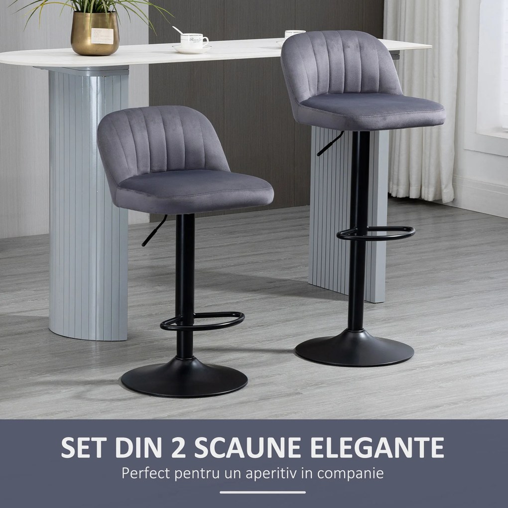 HOMCOM Set de 2 Scaune de Bar Elegante cu Efect de Catifea Reglabile pentru Bucătărie sau Living 43x45x81-101cm | Aosom Romania