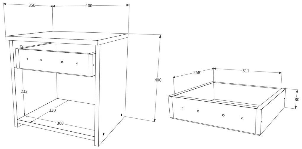 Set haaus Leco, 1 Sertar, Alb/Roz, 40 x 35 x 40 cm