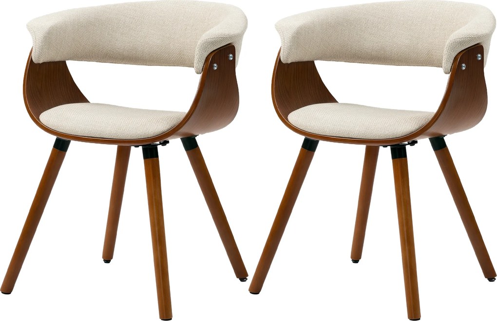 HOMCOM Set de 2 scaune pentru sufragerie, scaune de bucătărie tapițate cu spătar curbat și picioare din lemn masiv, bej | Aosom Romania