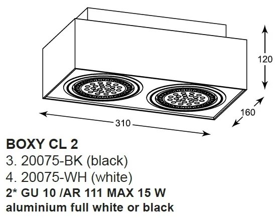 Plafoniera aplicata cu 2 spoturi directionabile BOXY CL 2, negru 20075-BK ZL