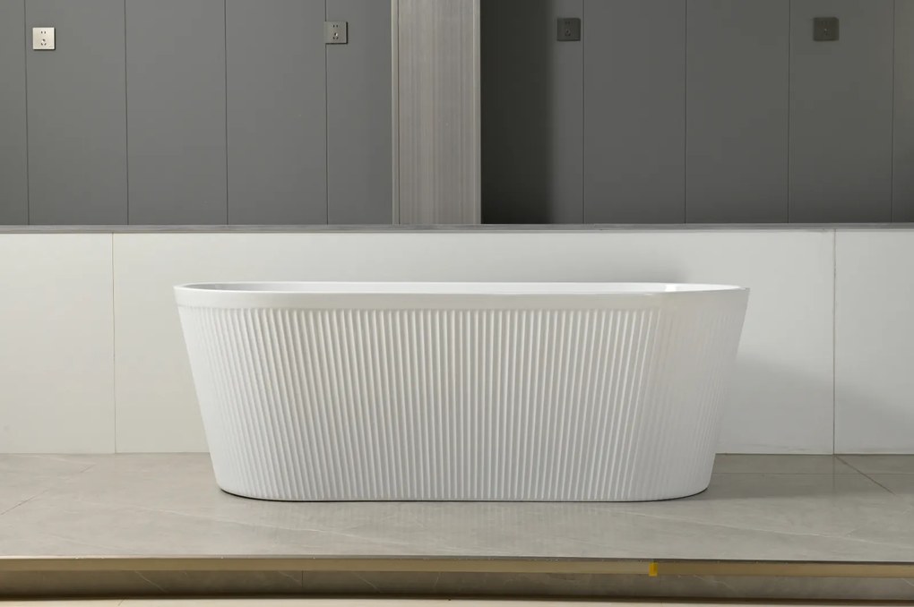 Cada baie freestanding cu riflaje 3D, dimensiune 170 x 75 cm, alb lucios, Scarlet Foglia Alb