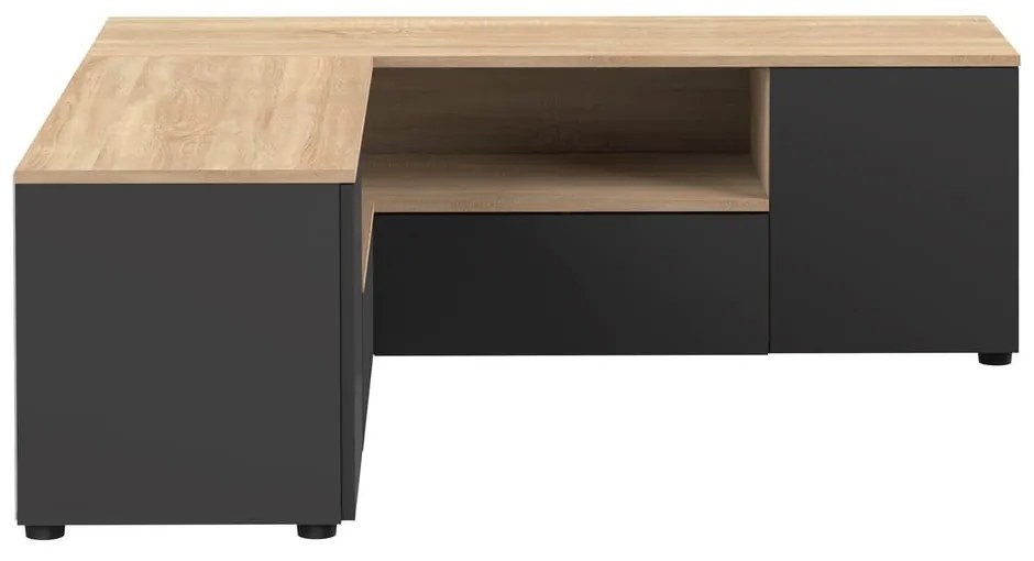 Comodă TV negru-natural cu aspect de lemn de stejar 130x46 cm Angle – TemaHome