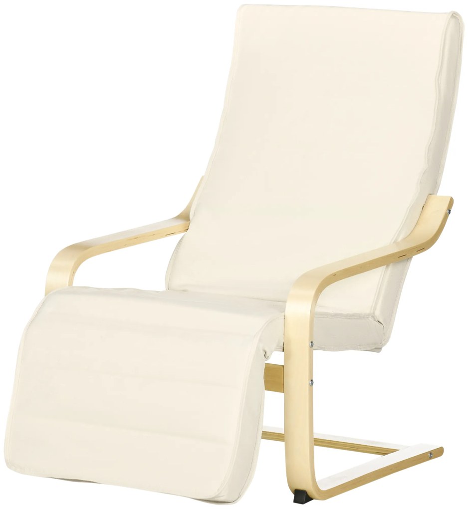 HOMCOM Fotoliu Relax Confort și Relaxare cu suport reglabil pentru picioare detașabil 94 x 66,5 x 100 cm Lemn Masiv Crem | Aosom Romania