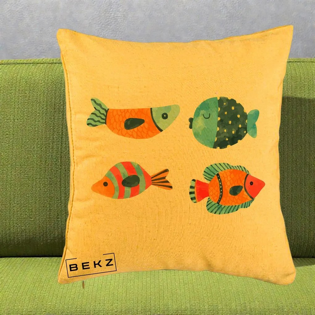 Perna Decorativa Pesti Acuarela, 40x40 cm, Galben, Husa Detasabila, Perna Inclusa, BEKZ®