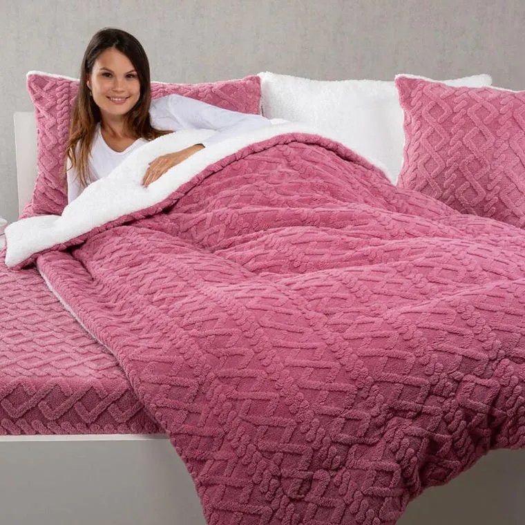 decoDoma Set matlasat cu blăniţă INVERNO, culoare mure 2 buc