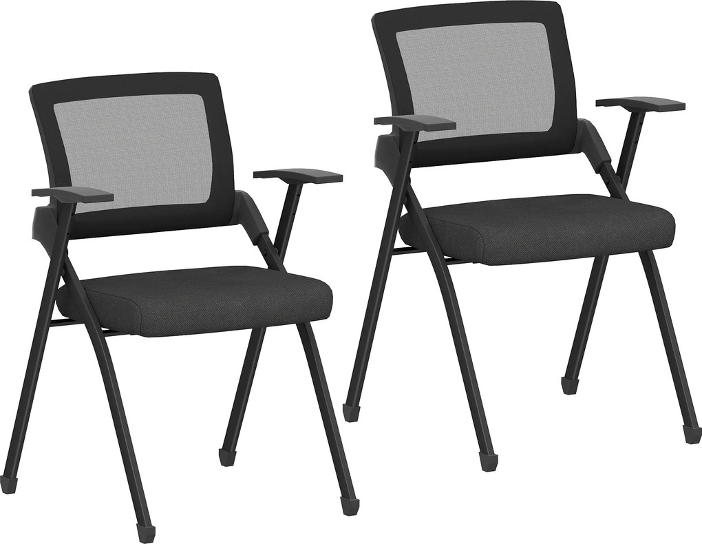 HOMCOM Set de 2 Scaune Pliabile în Material Textil cu Efect de In cu Spătar Curbat și Brațe, Scaune Portabile Salvaspațiu din Oțel, pentru Casă, Birou, Bucătărie, Evenimente, 61x56x84 cm, Negru | Aosom Romania