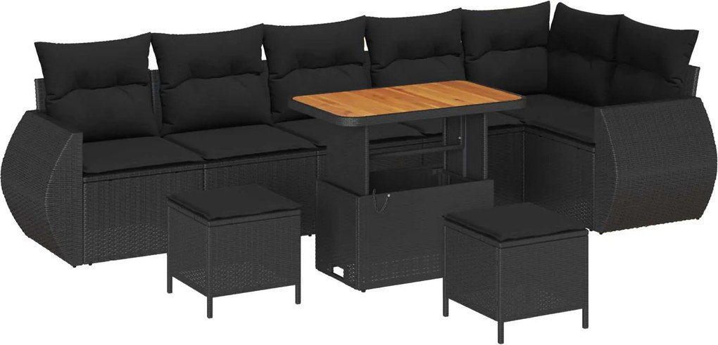 vidaXL Set de canapele pentru grădină cu pernă 9 pcs Negru Poli Rattan