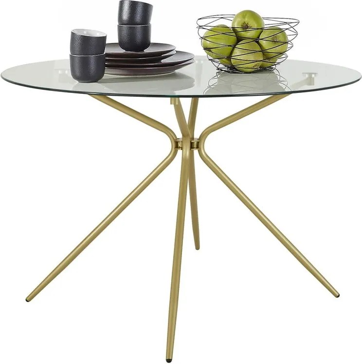 Masă de dining aurie rotundă cu blat din sticlă ø 110 cm Silvie – Støraa