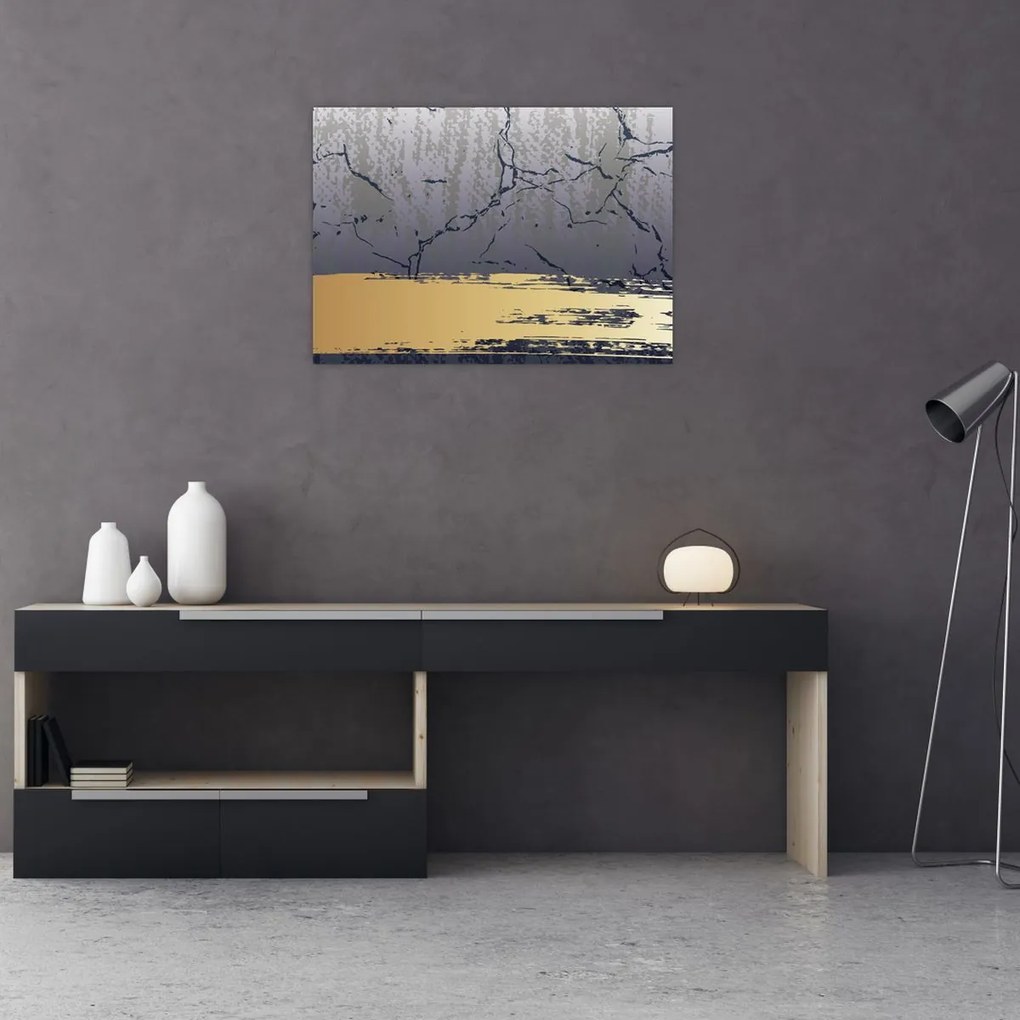 Tablou - Albastru și aur abstracție N⁰1 (70x50 cm)