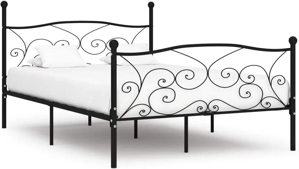 Cadru de pat cu baza din sipci, negru, 120 x 200 cm, metal