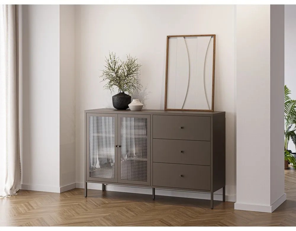 Vitrină gri din metal 140x90x40 cm Layna – Marckeric