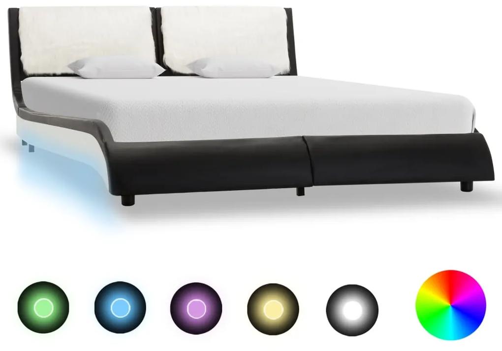 Cadru de pat cu LED, negru si alb, 140x200 cm, piele ecologica black and white (hairy headboard), 140 x 200 cm