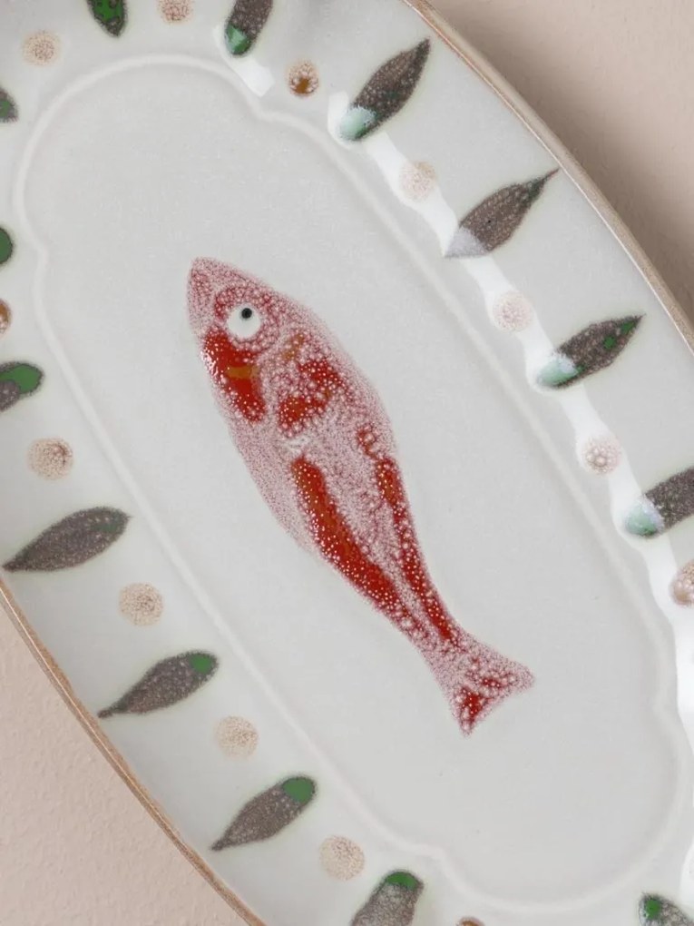Platou oval din ceramică, roșu, 23×12 cm, "Marine"