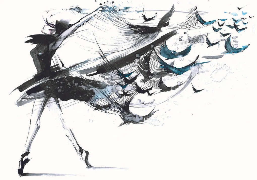 Fototapet - Fata cu corbi (254x184 cm)