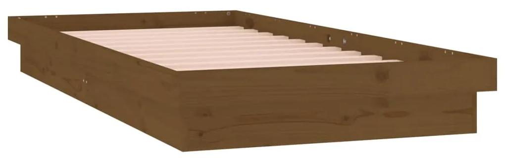 Cadru de pat Single 3FT cu LED, maro miere,90x190cm, lemn masiv maro miere, 90 x 190 cm