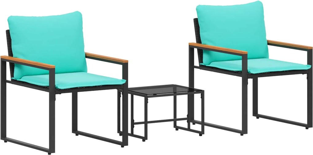 vidaXL Seturi de mobilier cu pernă 3 pcs Negru și Turcoaz Ratan