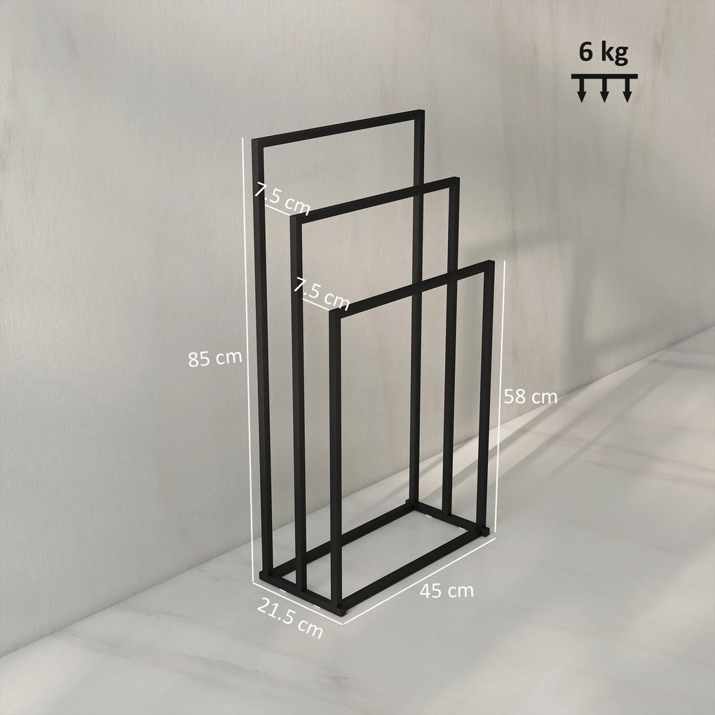 HOMCOM Suport pentru Prosoape de Podea cu 3 Brate Autoportant din Oțel, 45x21.5x85 cm | Aosom Romania