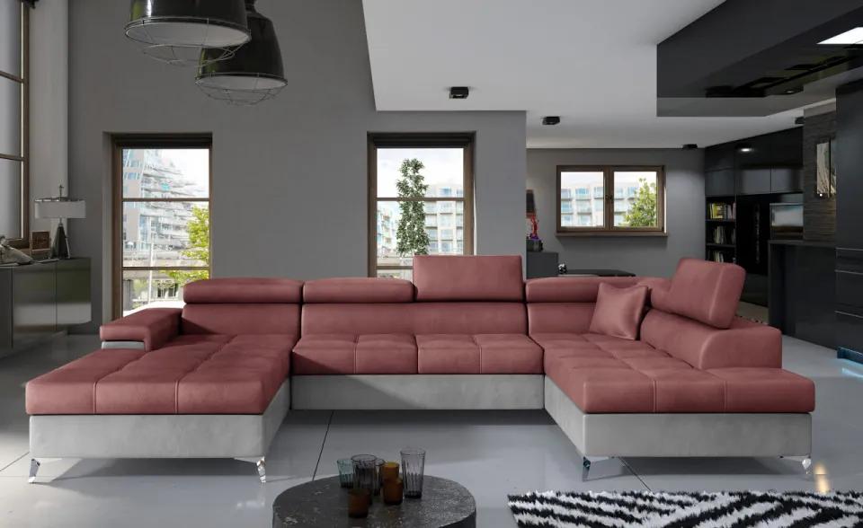 Canapea modulara, extensibila, cu spatiu pentru depozitare, 345x202x90 cm, Eduardo R02, Eltap (Culoare: Roz Piersica / Gri deschis)