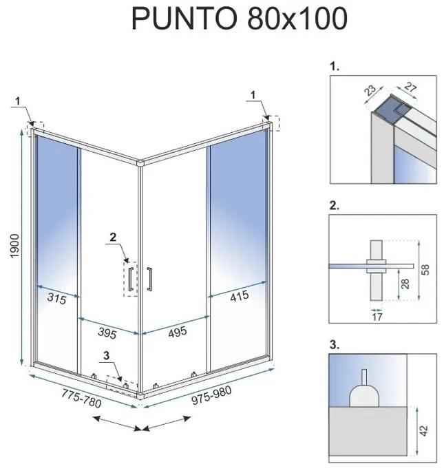 Cabină de duș Rea Punto 80x100 cm