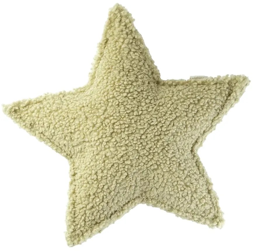Pernă decorativă pentru copii verde cu tapițerie din țesătură bouclé Star – Wigiwama
