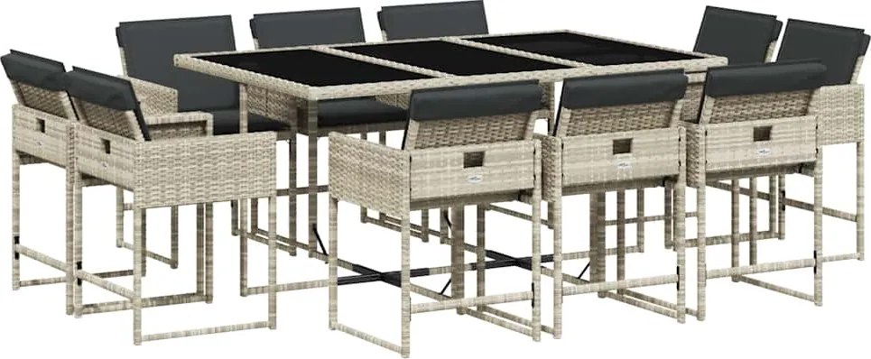 vidaXL Set mobilier de grădină cu perne 11 piese gri deschis poliratan